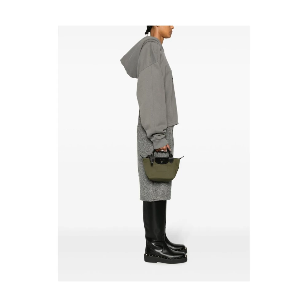Longchamp Khaki Canvas Schoudertas met Logo Green Dames