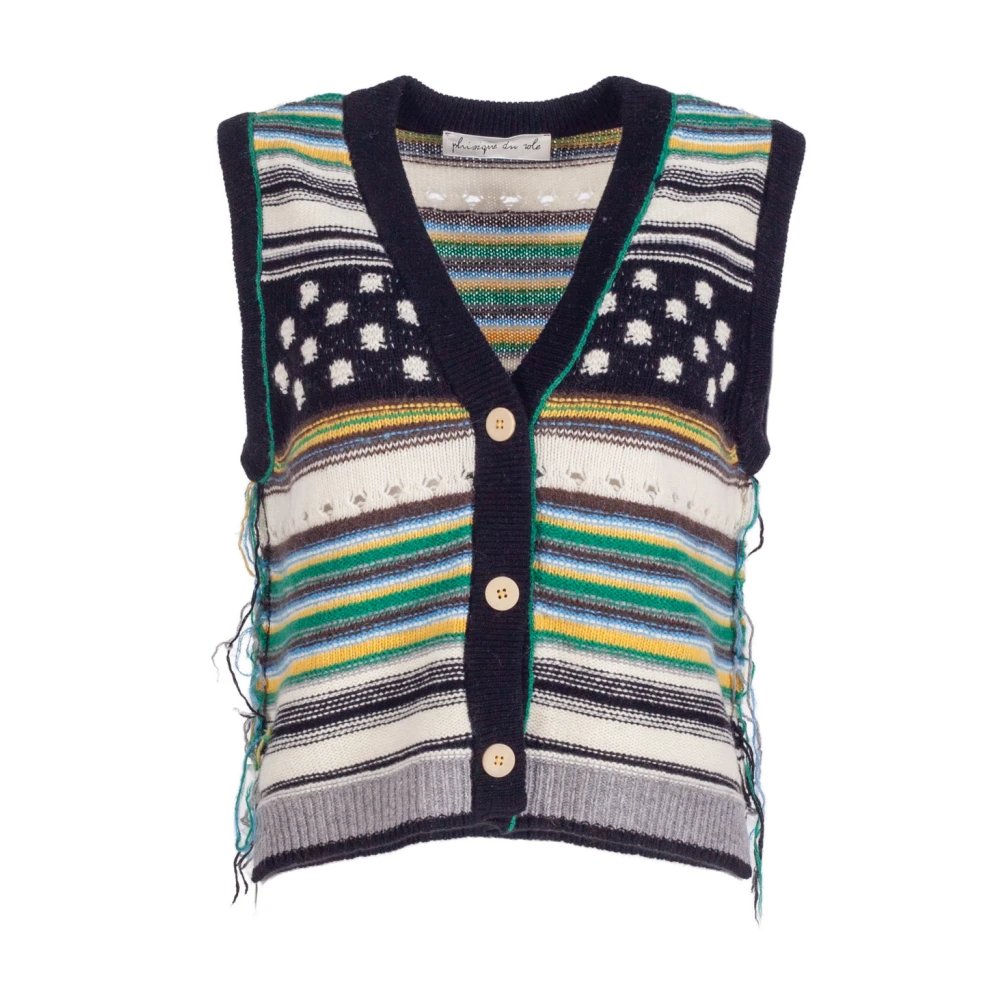 Phisique du Role Multicolor Jacquard Sweater Vest met Franje Multicolor Dames