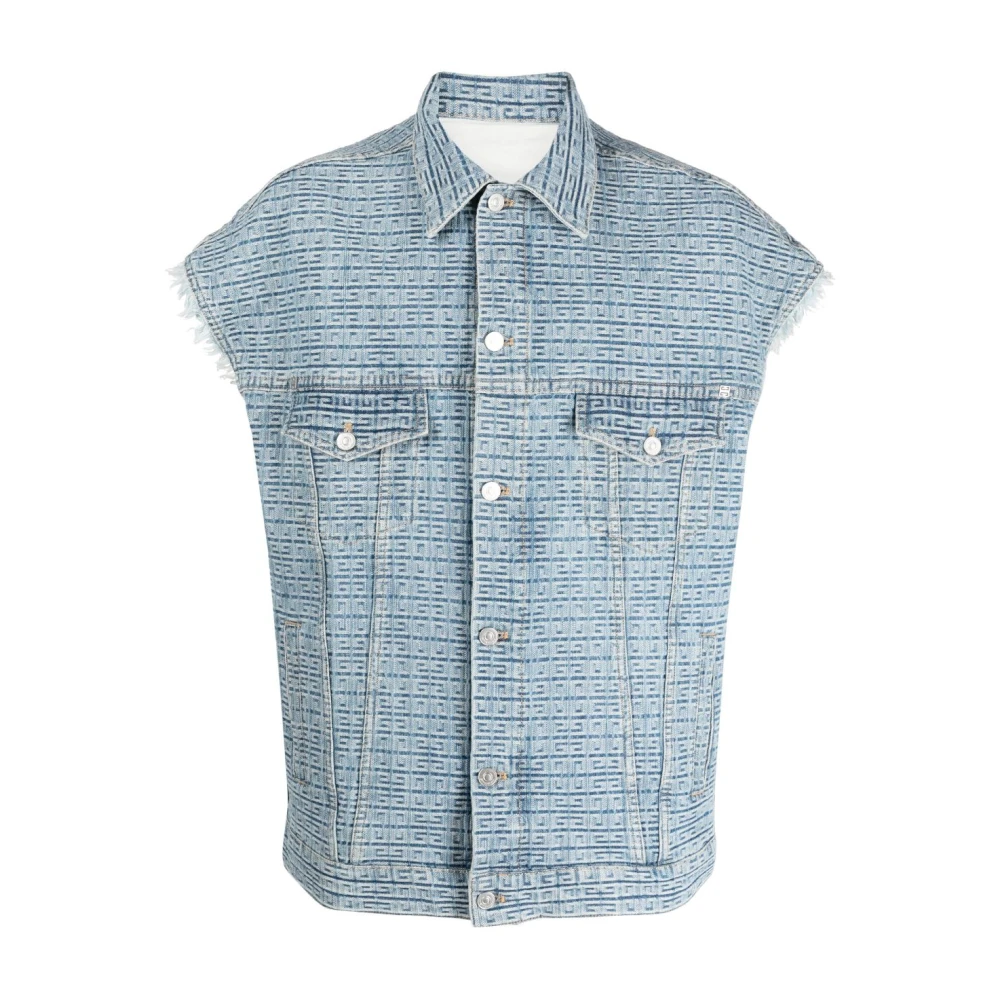 Givenchy Clear Blue 4G Denim Gilet Blue Heren