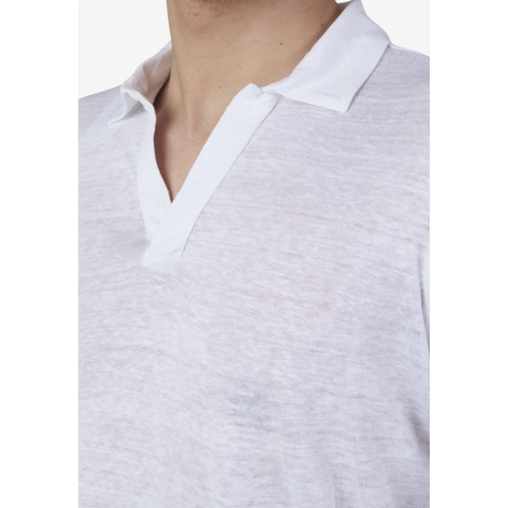 Malo Witte linnen polo met lange mouwen White Heren