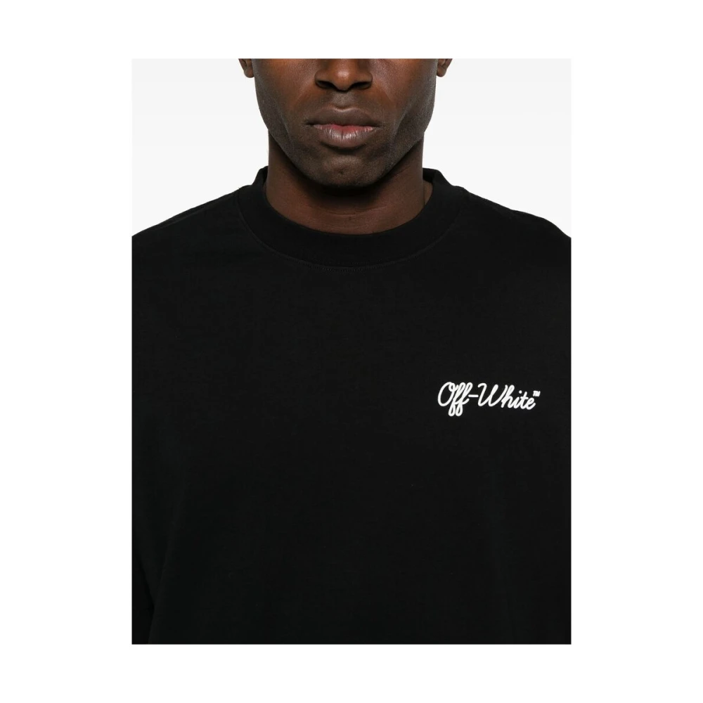 Off White Zwart Logo Print Crew Neck T-shirt Black Heren