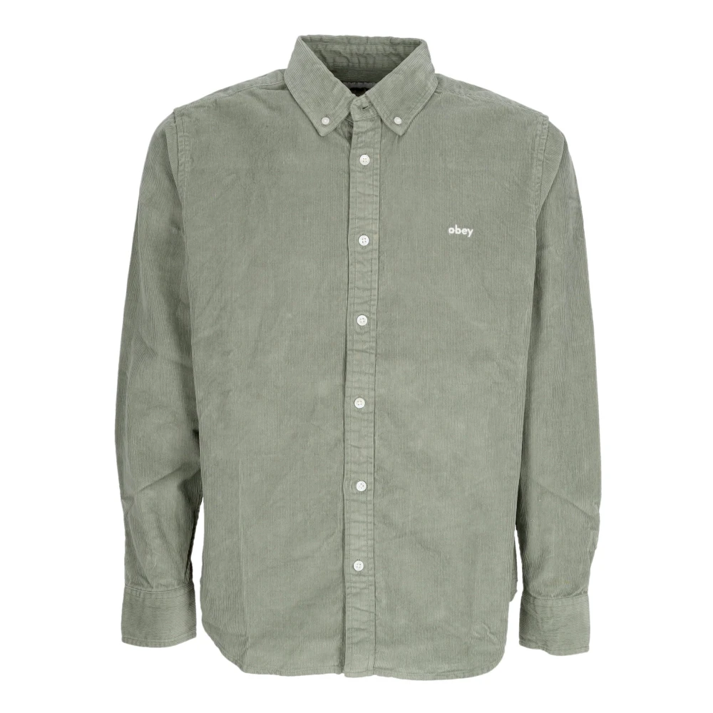 Obey Fluweel Lange Mouw Cord Overhemd Green Heren