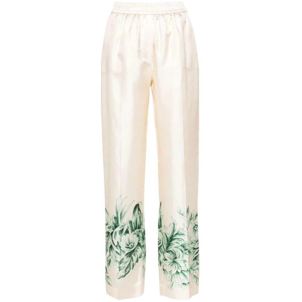 F.r.s For Restless Sleepers Groene Bloemen Palazzo Broek Beige Dames