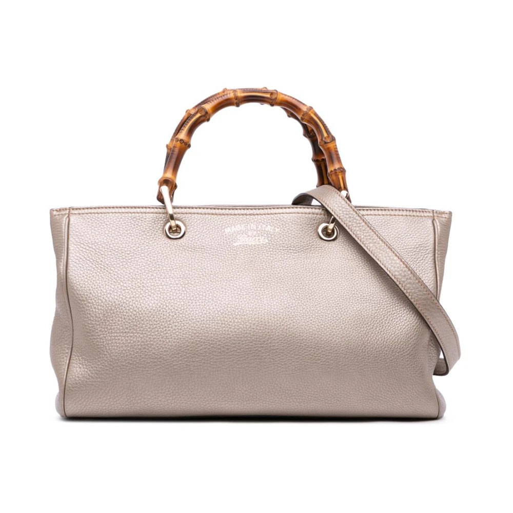 Gucci Vintage Women's Yellow Pre-Owned Medium Calfskin Bamboo Shopper Satchel