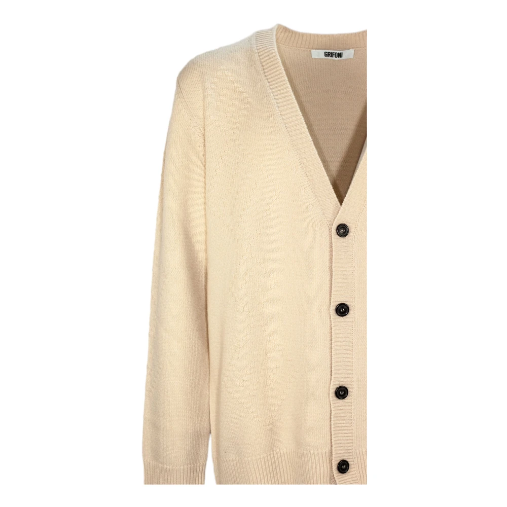 Mauro Grifoni Beige Wol V-Hals Diamant Vest Beige Heren