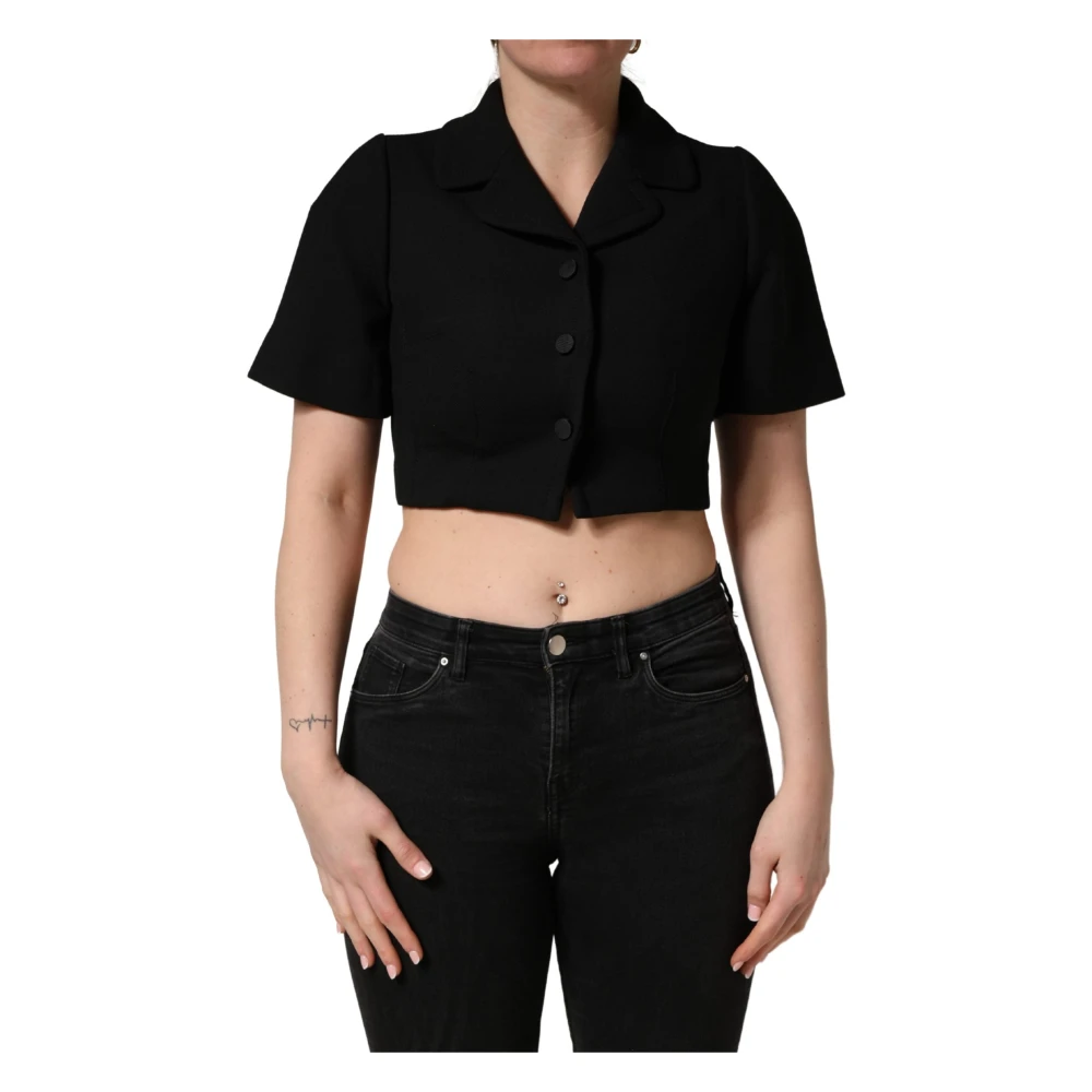 Dolce & Gabbana Women's Black Shirts, 2XS, Short Sleeves Collared Blouse