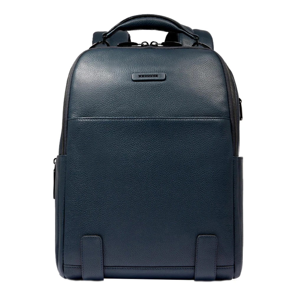 Piquadro Blå Läder Ryggsäck med Laptopfack Blue, Unisex