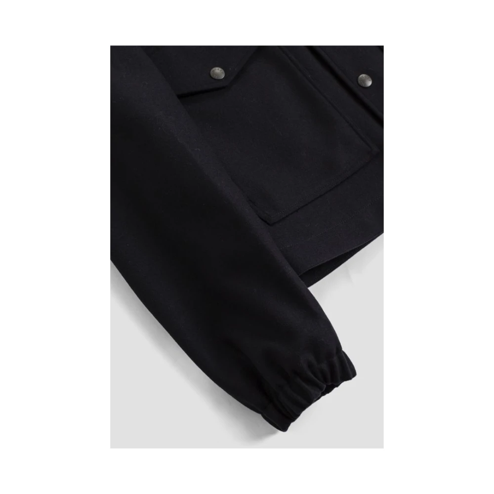 Moncler Donkerblauwe Wol Shacket Waterdichte Voering Black Heren