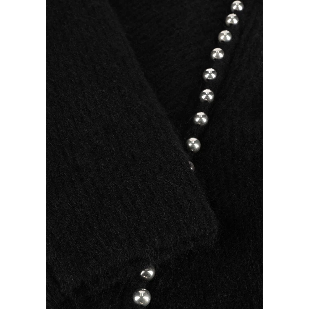 MOS MOSH Zwarte gebreide trui met kraaltjes en hoge hals Black Dames