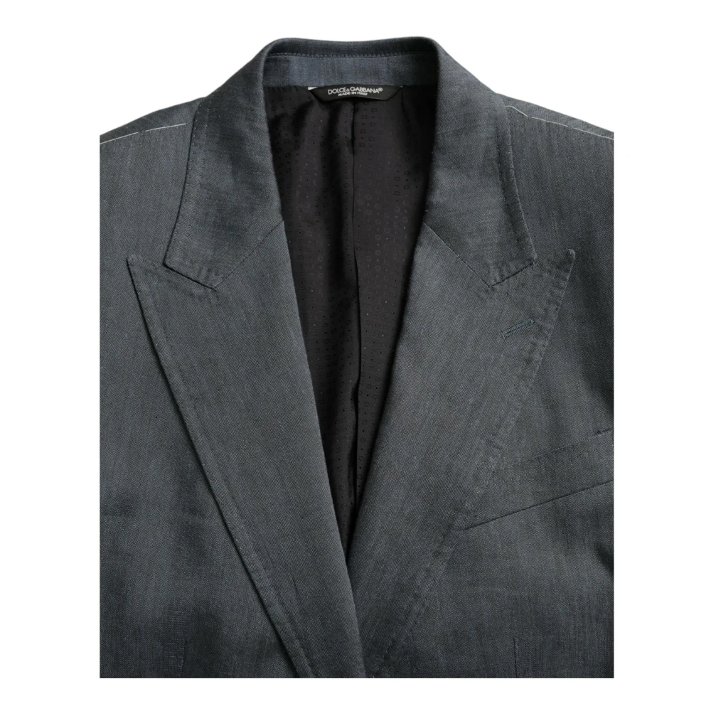 Dolce & Gabbana Blauwe Linnen Zijden Blazer Slim Fit Blue Heren