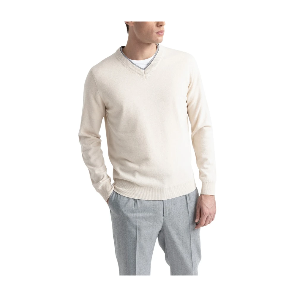 PESERICO Wol zijde en kasjmier V-hals trui Beige Heren