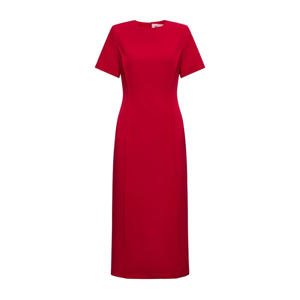 Silvian Heach Vrouw Rood Kleedjes Dames, 2XS, Polyester, Midi Jurk Met Ronde Hals