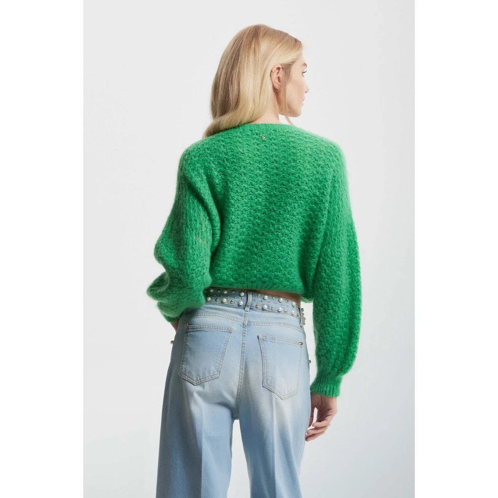 Kocca Mohair Wol Cropped Jumper met Openwerk Green Dames