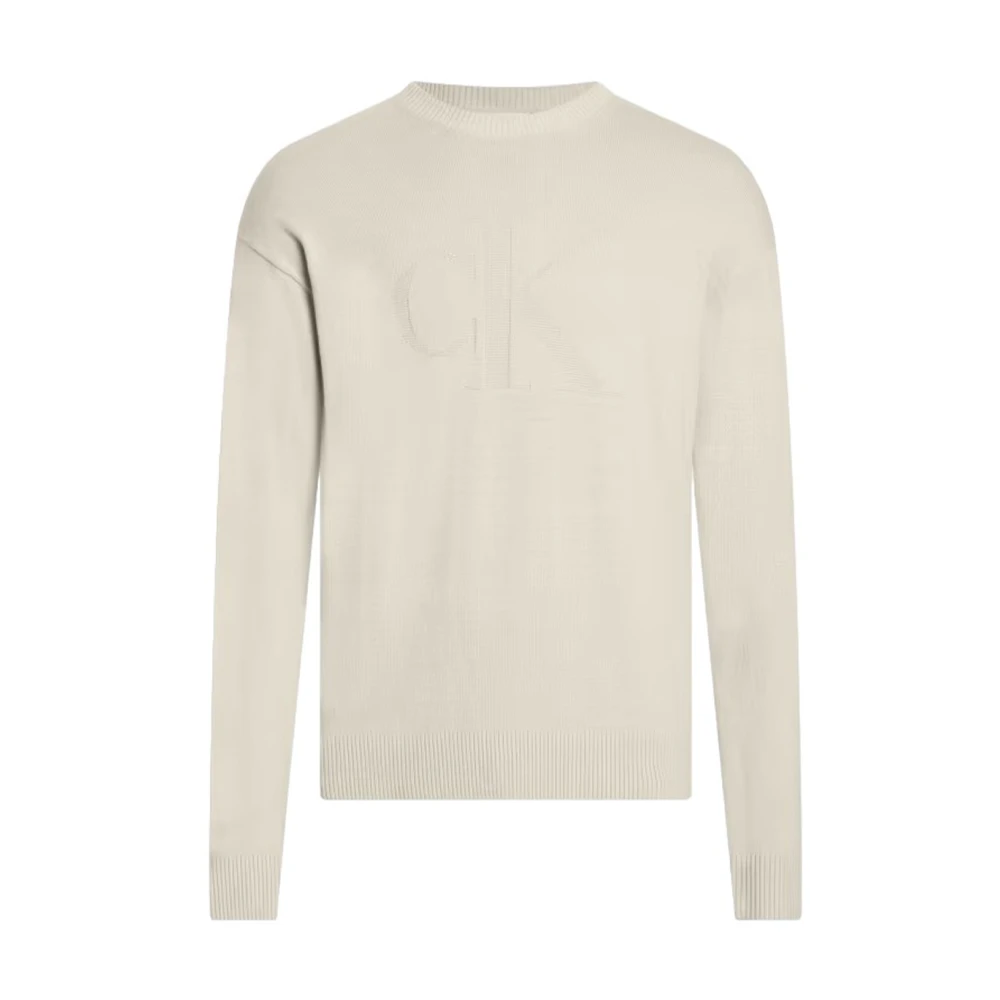 Calvin Klein Jeans Geribbelde Logo Trui Beige Heren