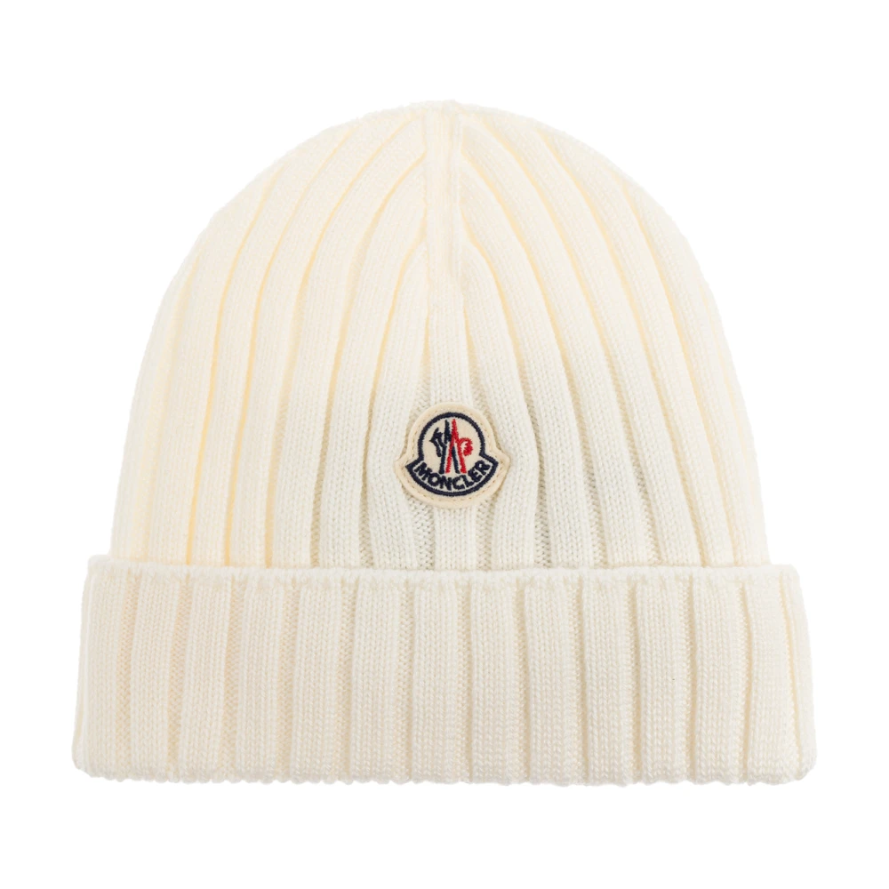 Moncler Unisex Kids Beige Hats & Caps, 3XS, Wool Beanie With Logo Patch