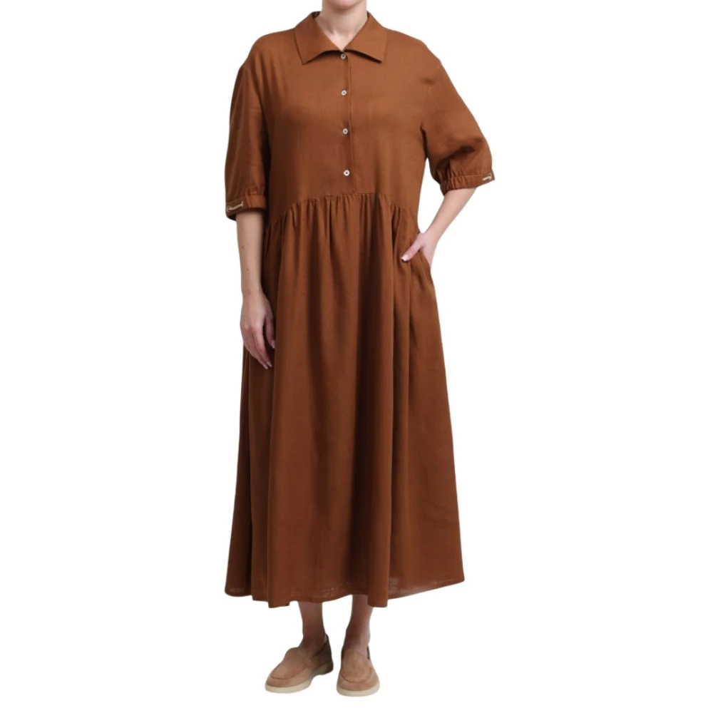 Herno Vrouw Bruin Kleedjes Dames, M, Linnen, Maxi Jurk