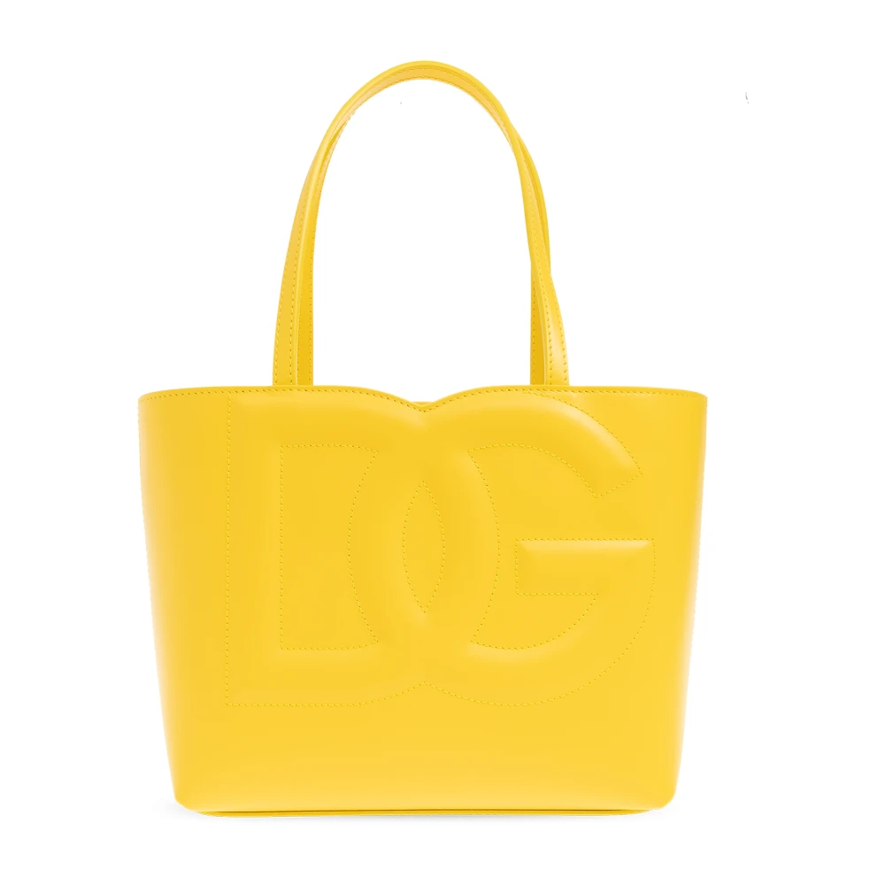Dolce & Gabbana Geëmbosseerde Logo Leren Tote Tas Yellow Dames