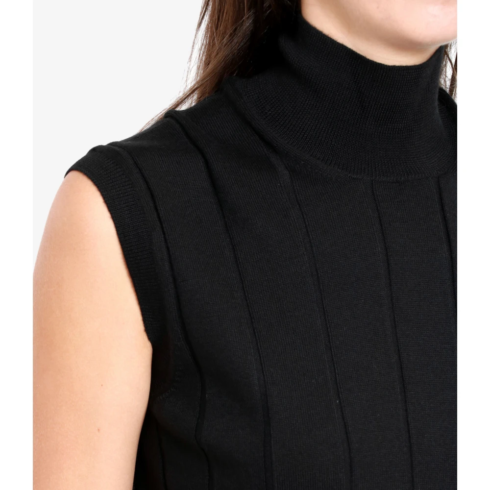 Gran Sasso Merino Wool Rib Knit High Collar Black Dames