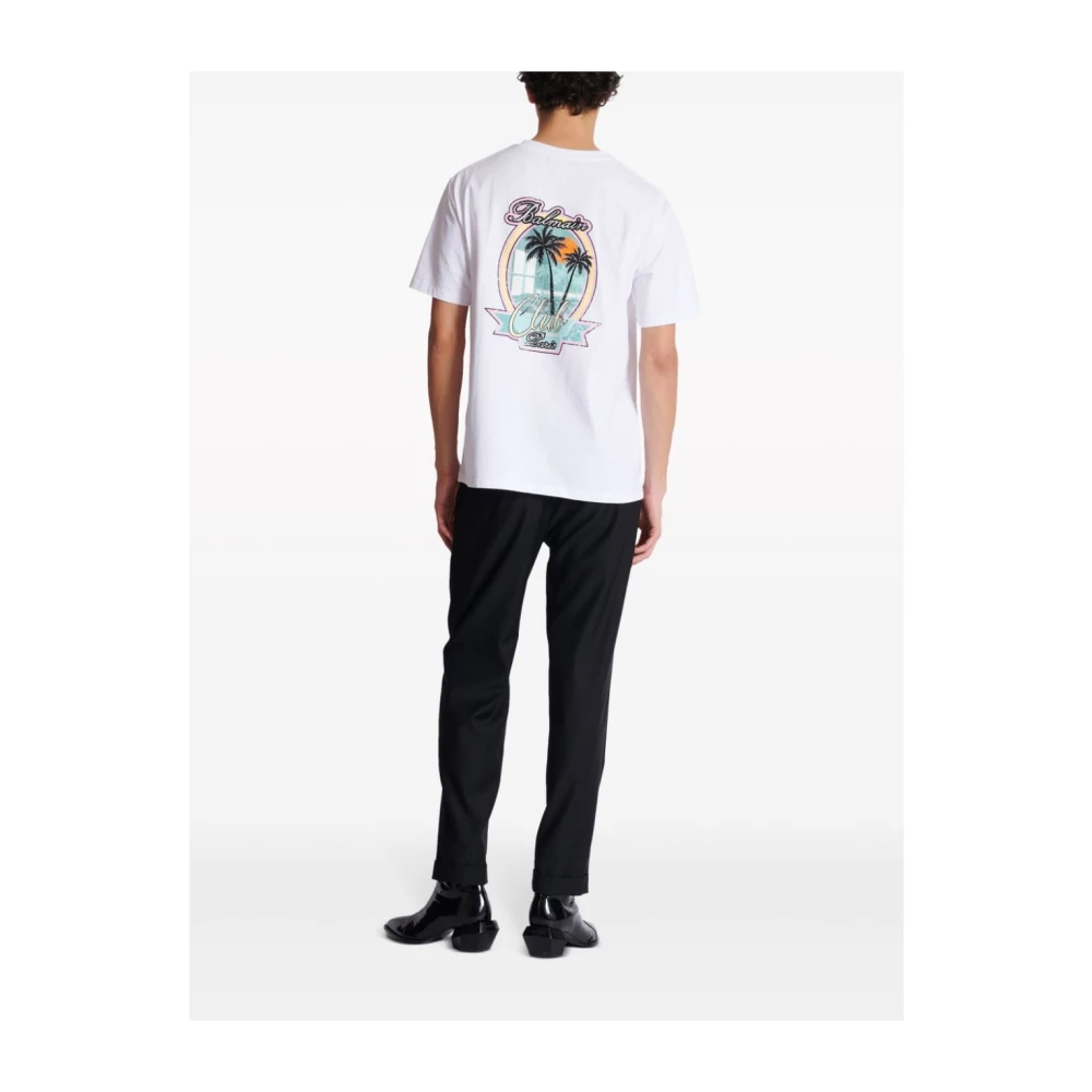 Balmain Palmboom Logo Print T-shirt White Heren