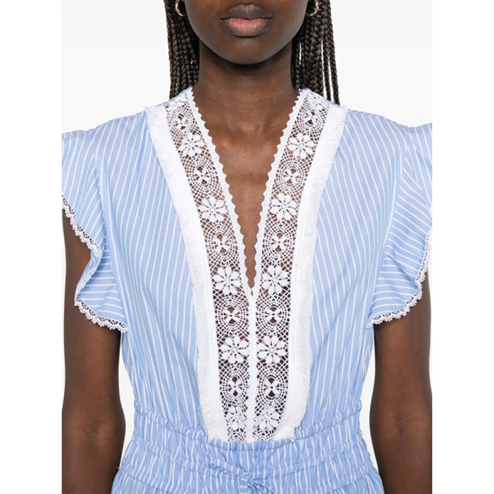 Ermanno Scervino Blauwe Gestreepte Midi Jurk met V-hals Blue Dames