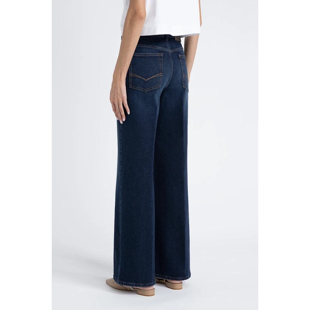 PESERICO Stretch denim katoenen palazzo broek Blue Dames