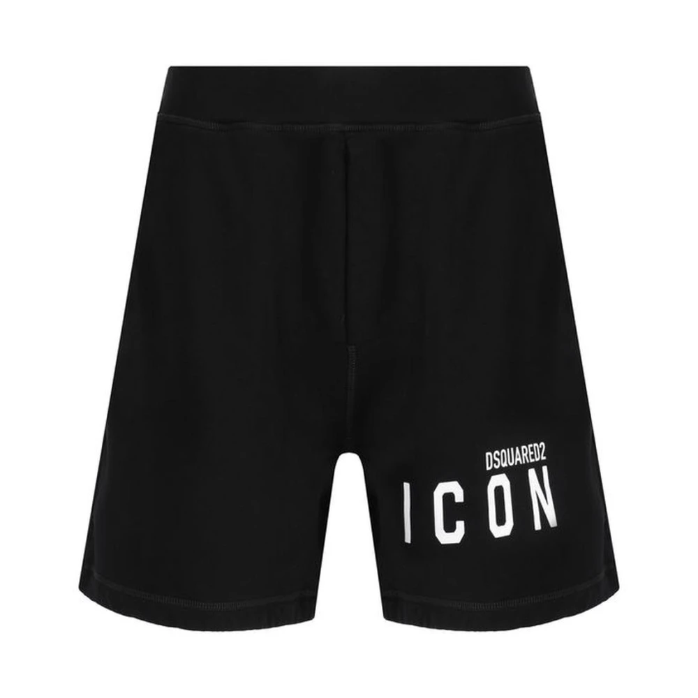 Dsquared2 Monochrome Katoenen Shorts met Elastische Tailleband Black Heren