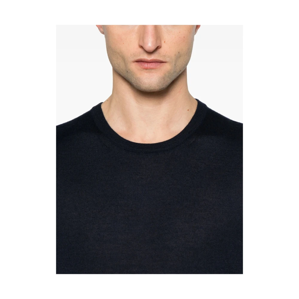 Fedeli Blauwe Geribbelde Crew Neck Sweater Blue Heren