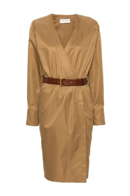 Camel Cotton Twill Midi Dress