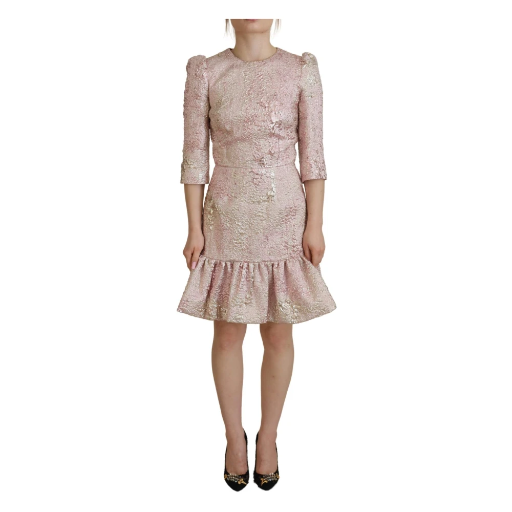 Dolce & Gabbana Pink Jaquard 3/4 Sleeve Sheath Midi Dress - Female - Party Dresses - Pink - L - Dresses