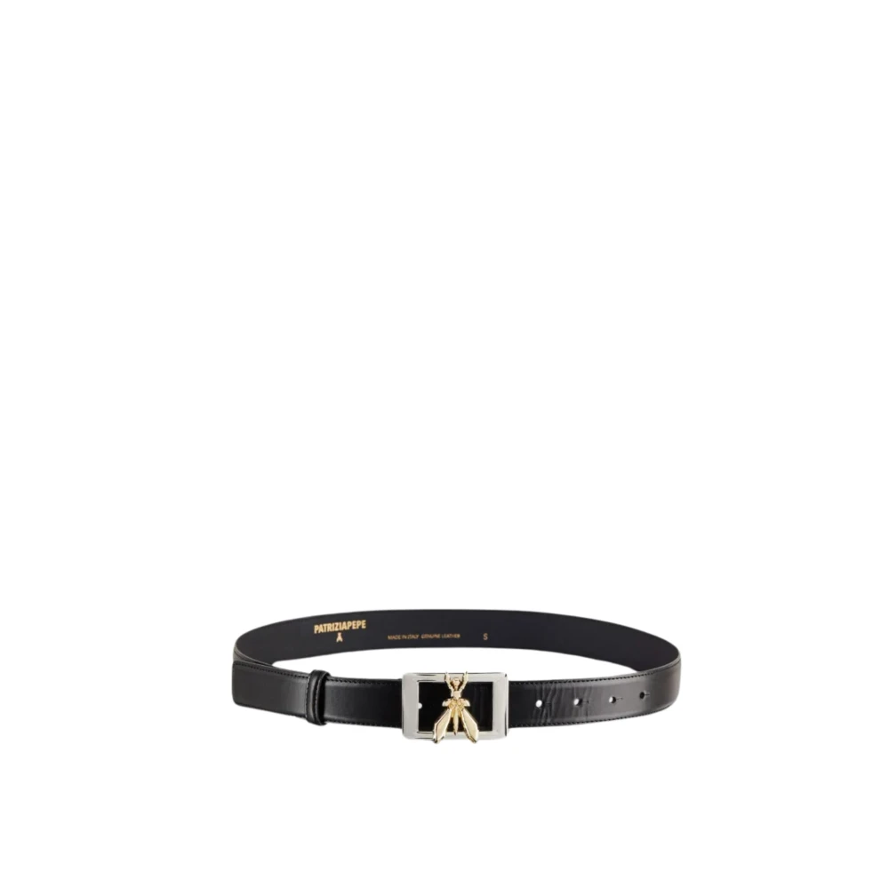 PATRIZIA PEPE Zwarte gehamerde leren riem met Fly-nagel Black Dames