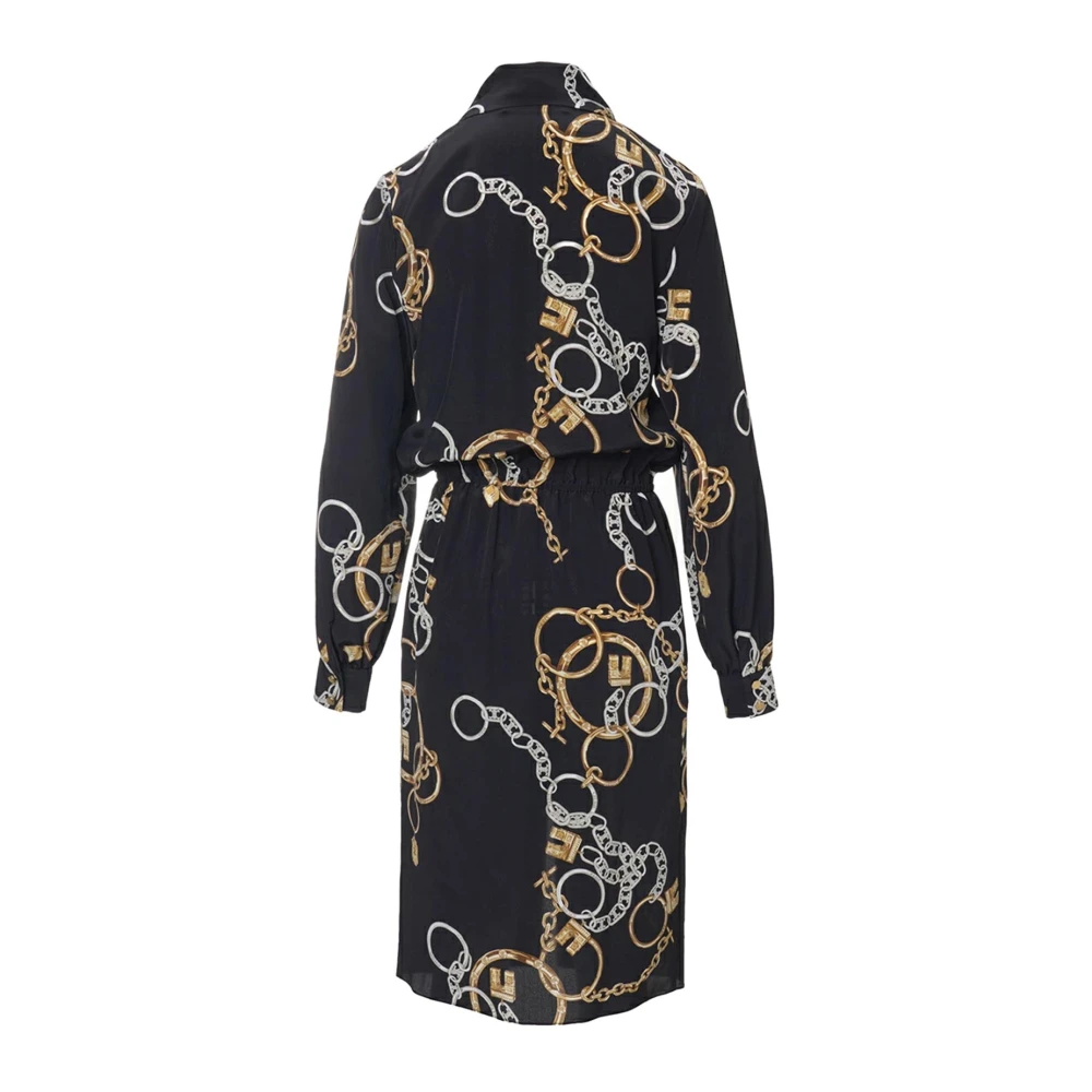 Celine Zijden Overhemdjurk Elegant Motief Black Dames