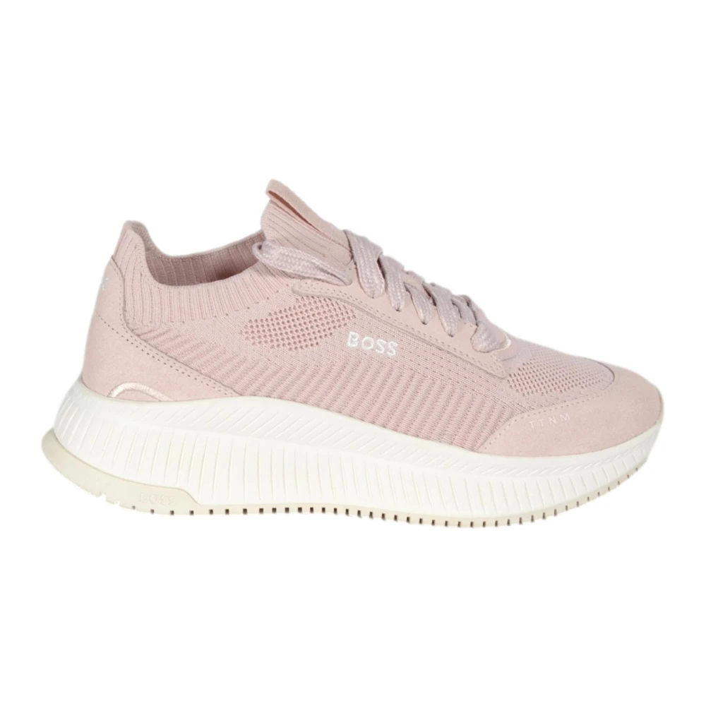 Hugo Gebreide en Suède Sneakers Ttnmevo Slon Dames Schoenen Roze
