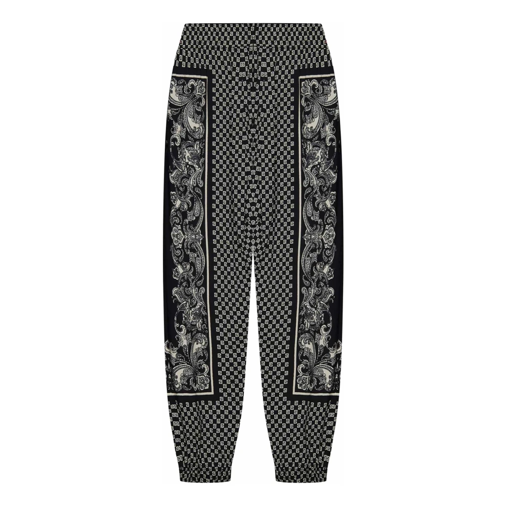 Balmain Zwarte Viscose Casual Broek met Mini Monogram Print Black Heren