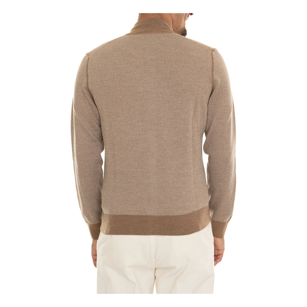 Gran Sasso Merino Wol Zip Cardigan met Contrastdetails Brown Heren