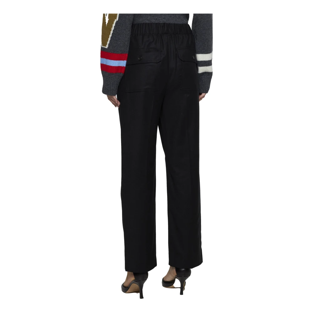 Max Mara Weekend Zwarte Wol Straight Leg Broek Black Dames