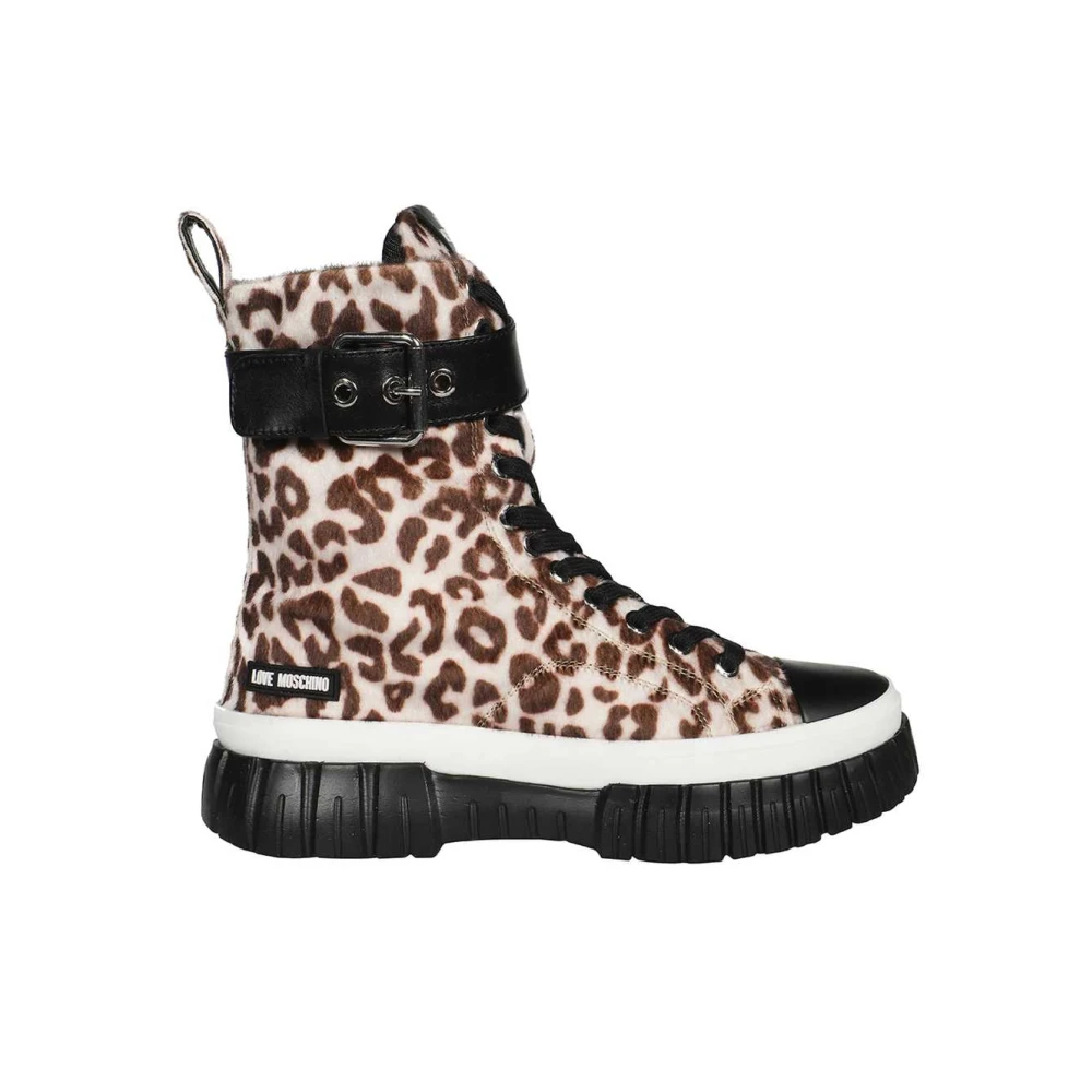 Love Moschino Leopard Print Canvas Sneakers Multicolor, Dam