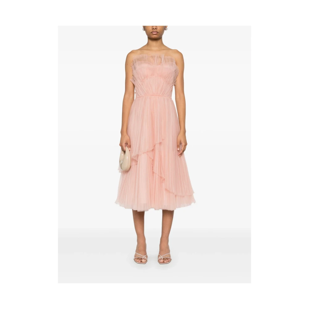 Costarellos Koraalroze Plissé Bustier Jurk Pink Dames