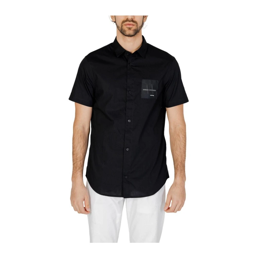 Armani Exchange Katoenen Korte Mouw Shirt Black Heren