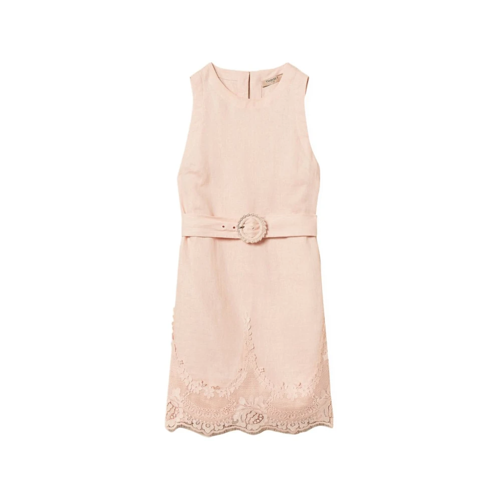 Twinset Women's Pink Short Dresses, S, Lace-Trim Belted Dress