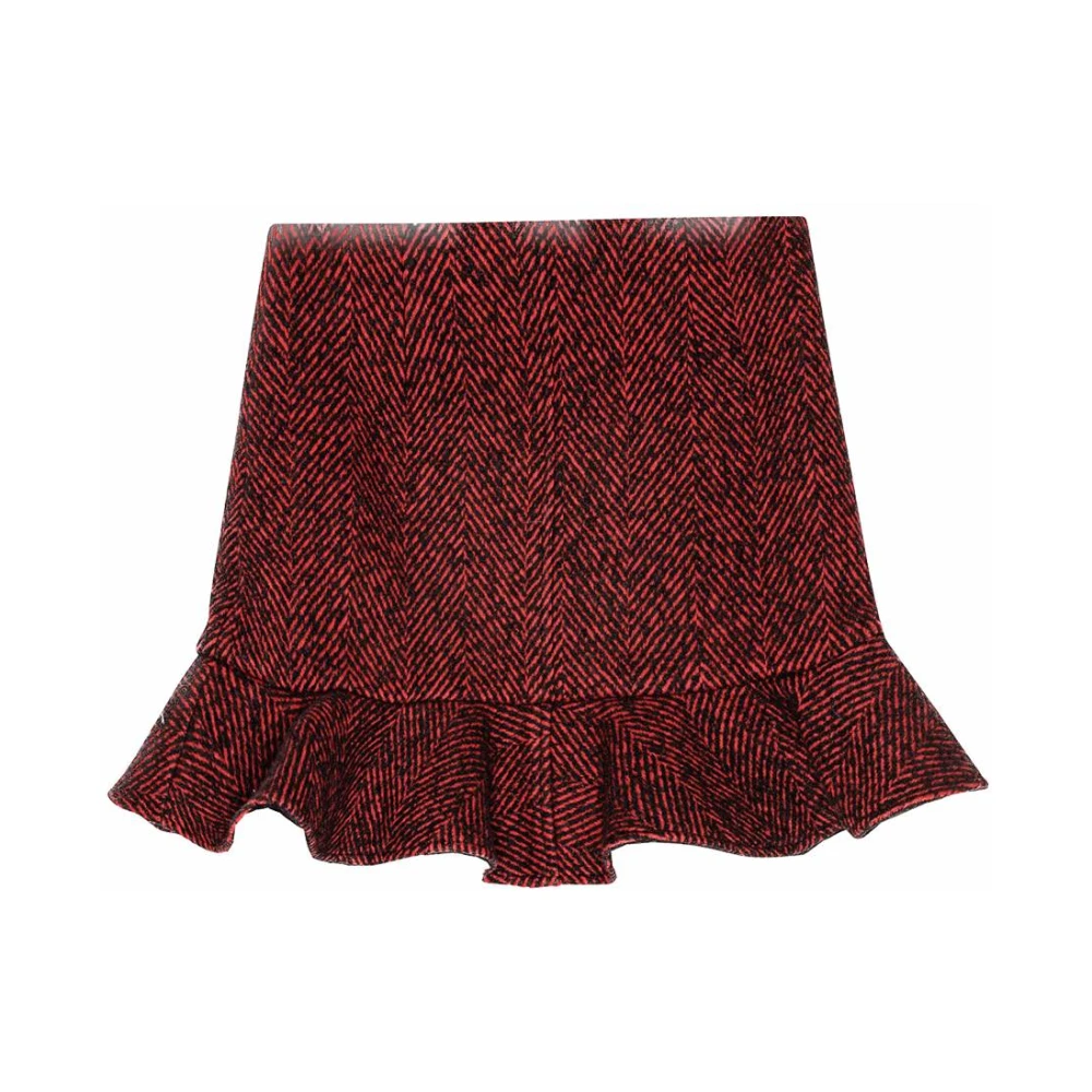 Rød Herringbone Wool Mini Skirt