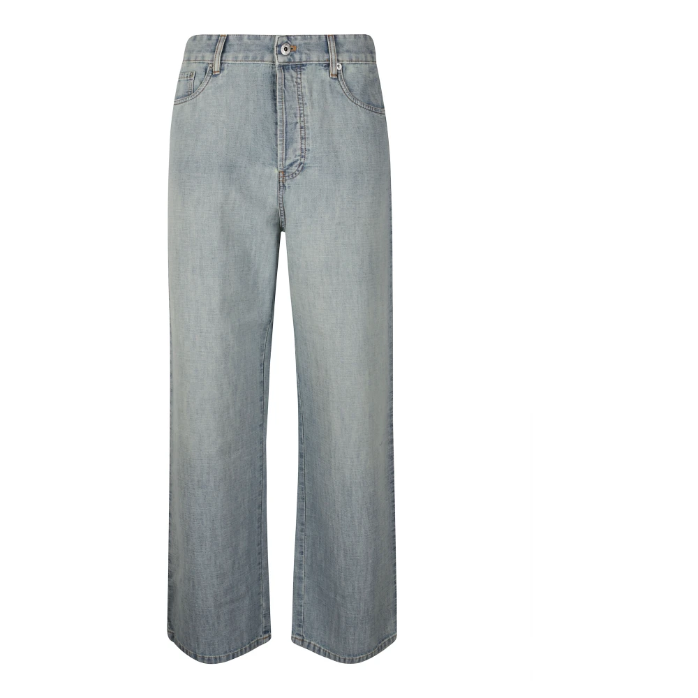 Miu Miu Blue Wide Jeans, Female, W29, Cotton Jeans With Logo Lettering Embroidery