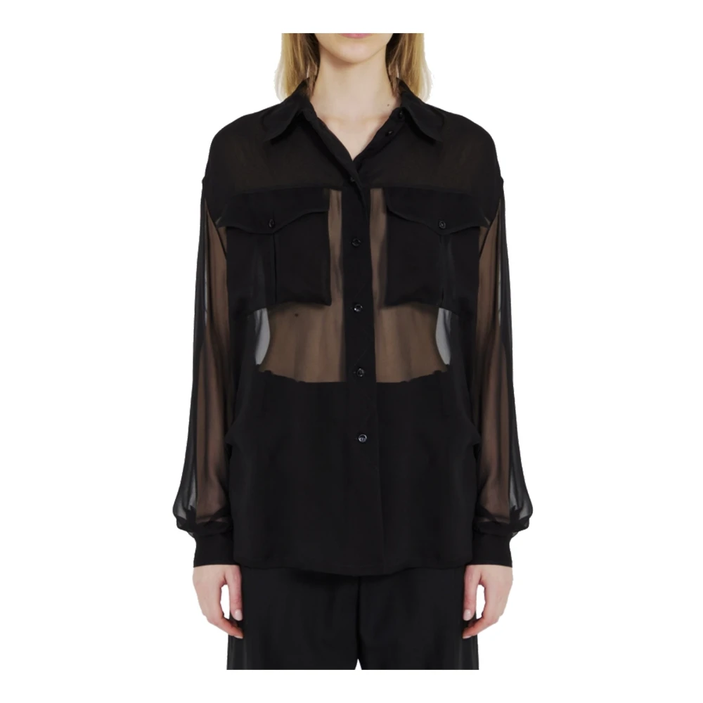 Saint Laurent Zijden Crepe Muslin Shirt Zwart Black Dames