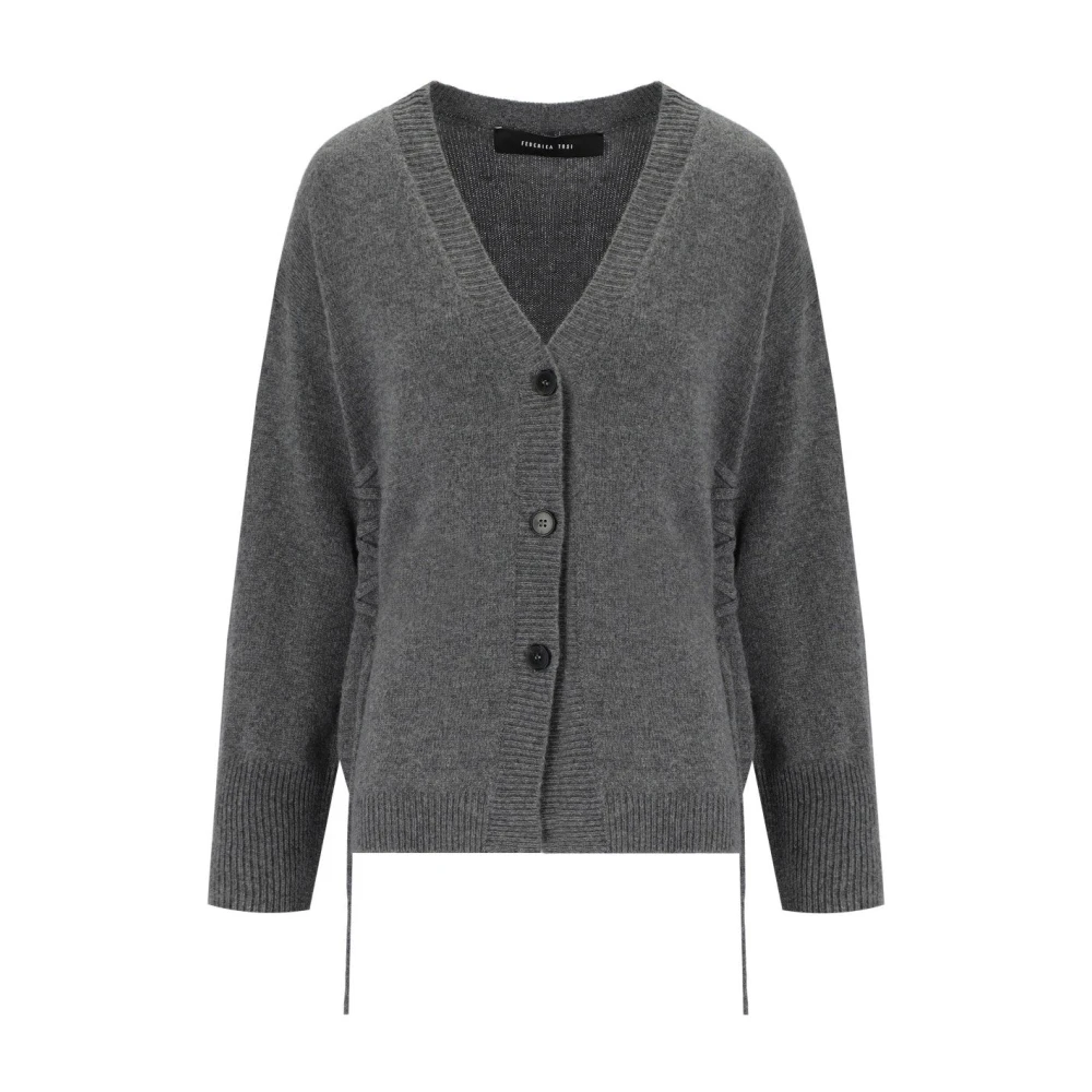 Federica Tosi Women's Gray Cardigans, Xs, Lace-Detailed Wool Cardigan