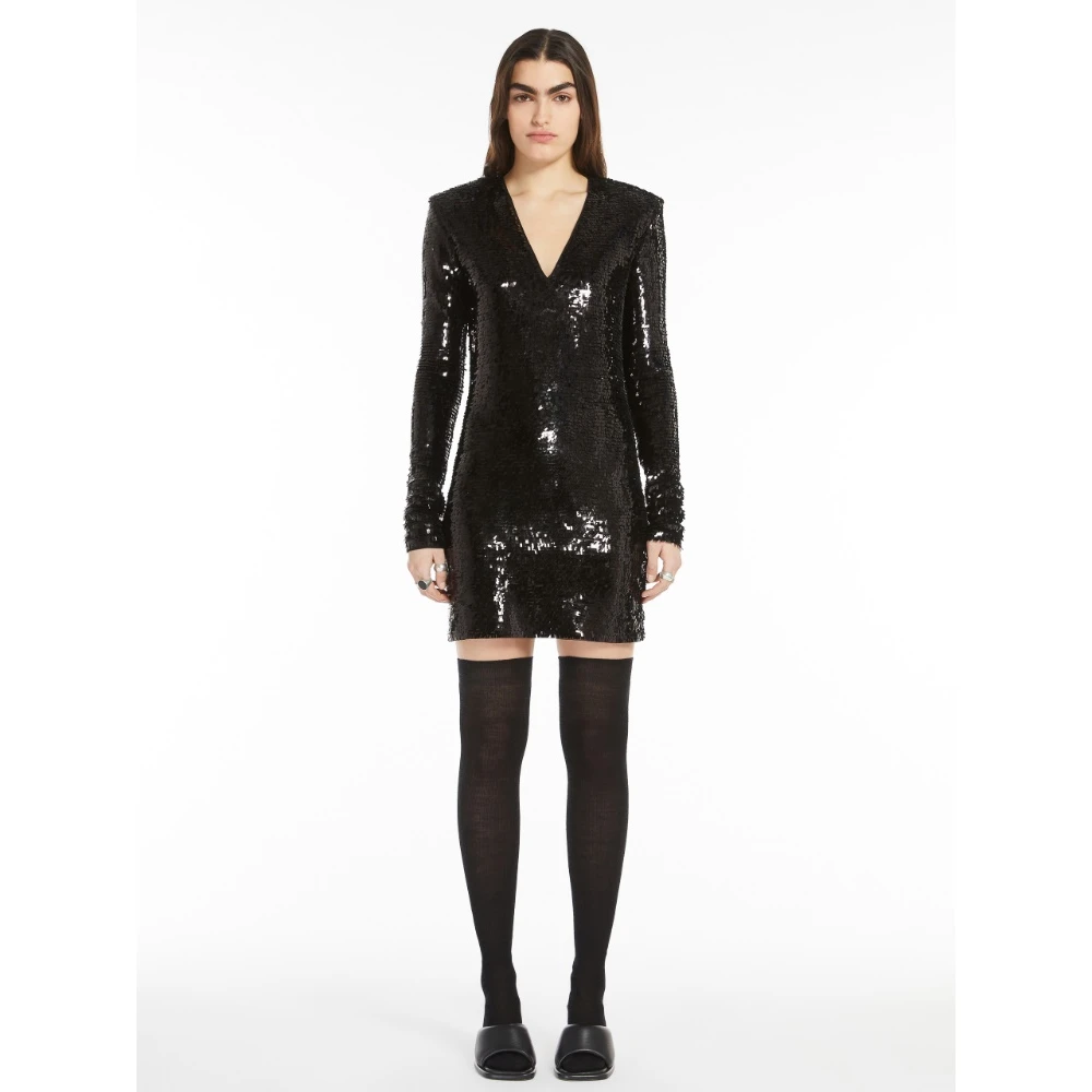 SPORTMAX Zwarte Pailletten Tule Jurk Black Dames