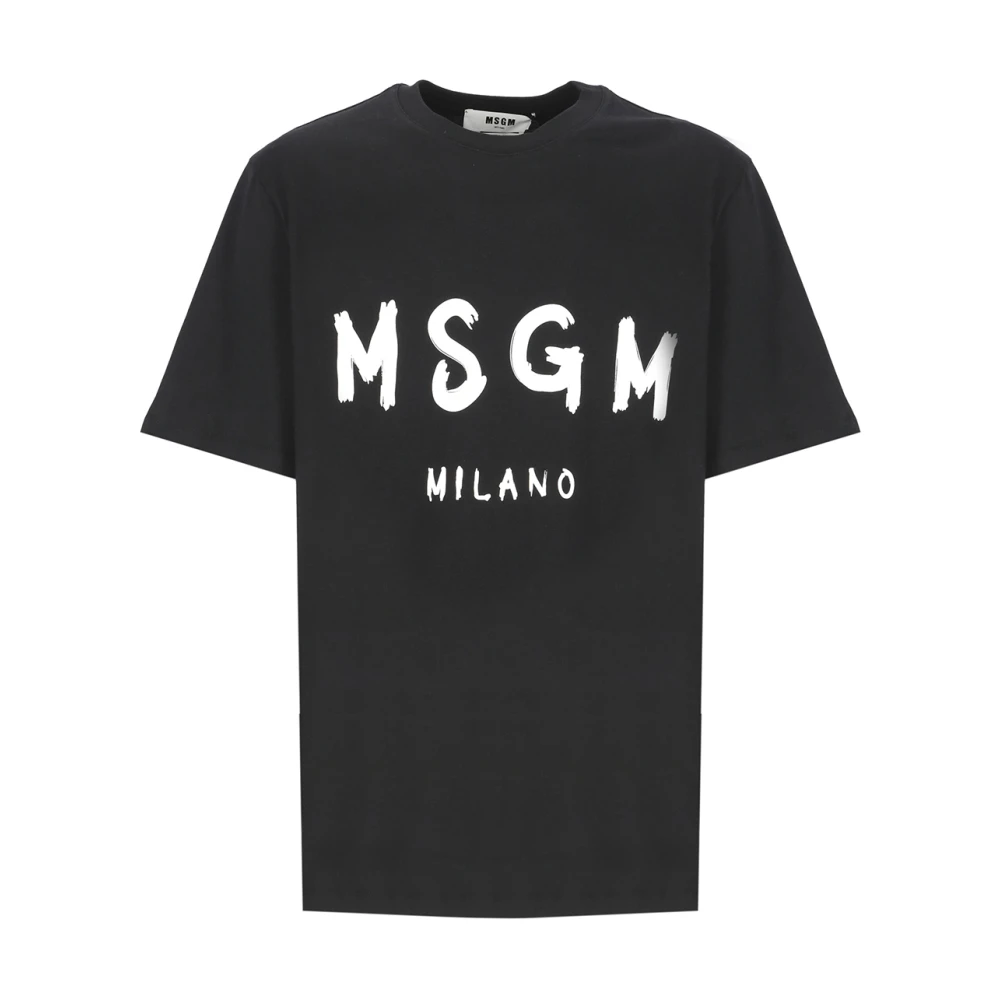 Msgm Zwart Katoenen T-shirt met Logo Black Heren