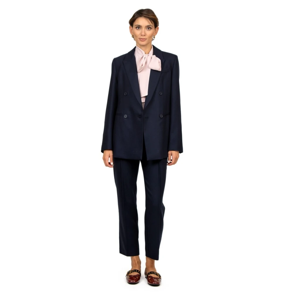 Semicouture Blauw Dubbelborstig Flanellen Jas Blue Dames