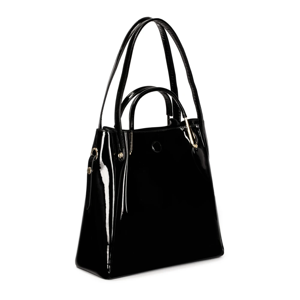 Kazar Zwarte gelakte tas met metalen handvatten Black Dames