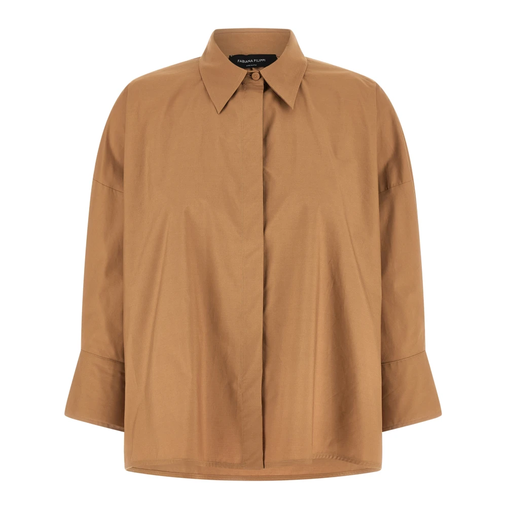 Fabiana Filippi Brown Poplin Shirt With Tulle Back - Female - Shirts - 2XS - Blouses & Shirts