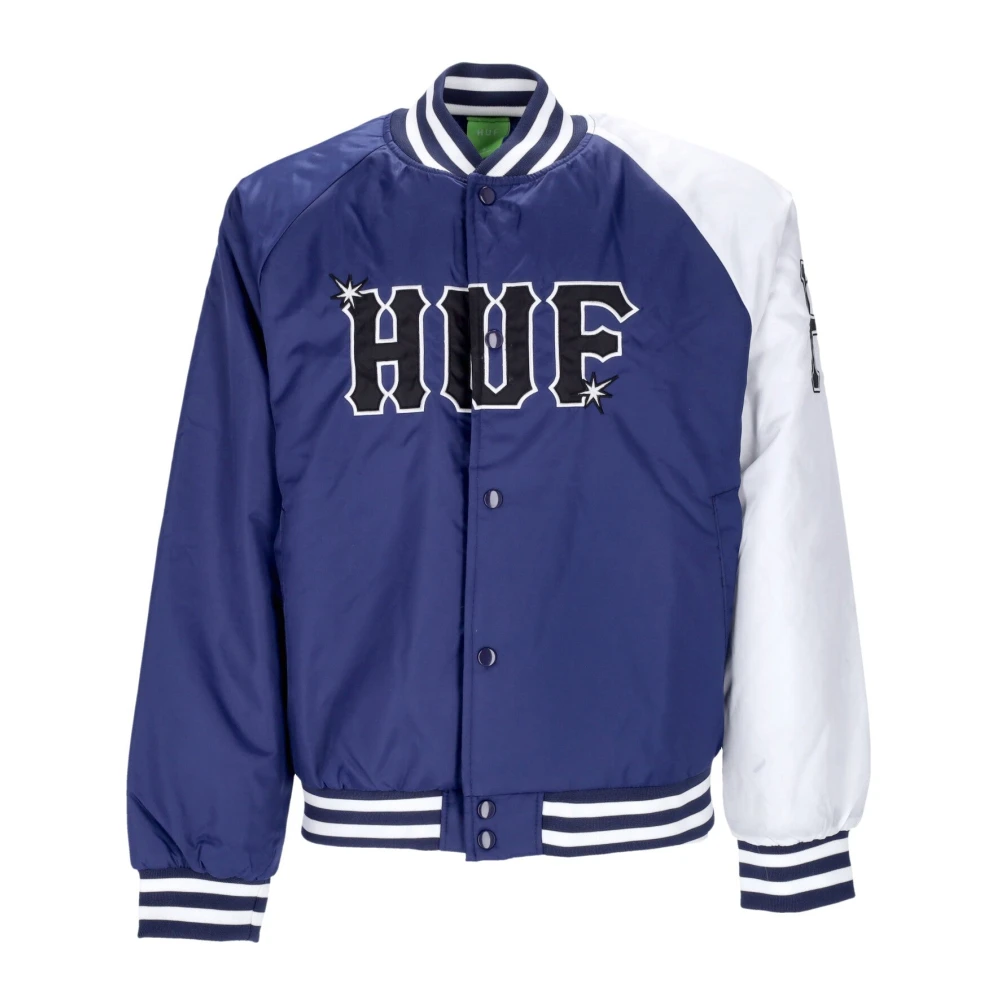 Huf Men's Blue Quilted Satin Baseball Jacket In Navy - Bomber Jackets - Xl - Jackets