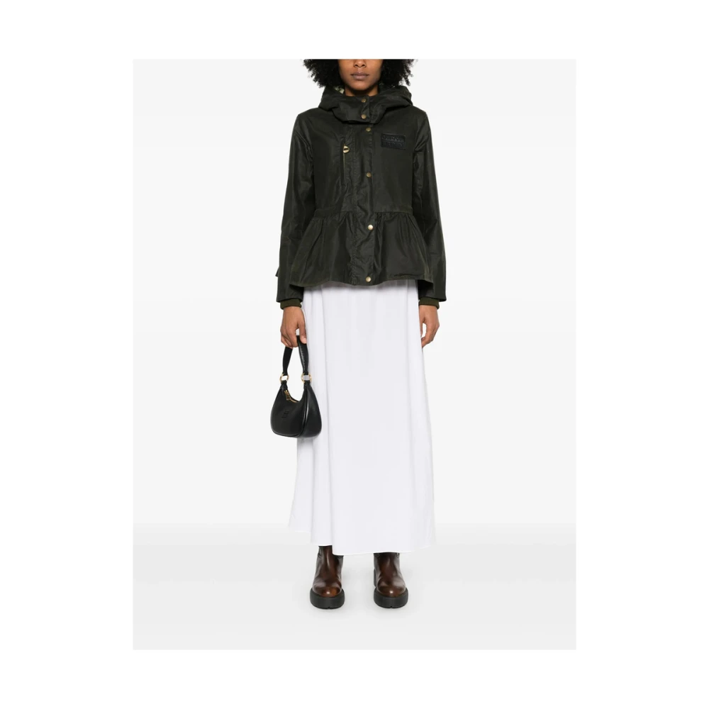 Barbour Groen bruine jas met capuchon en logopatch Green Dames